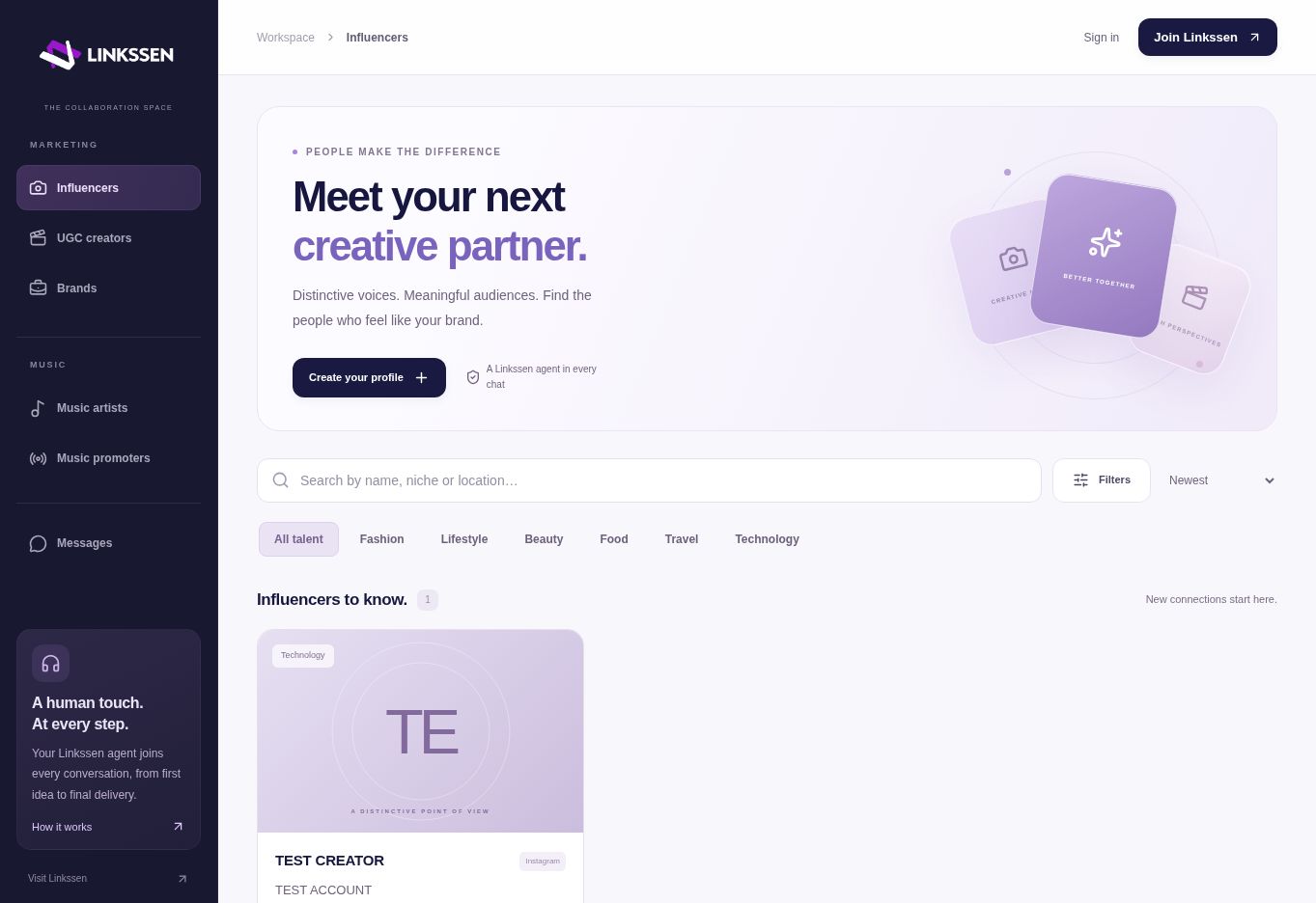 Influencer discovery in the Linkssen marketplace